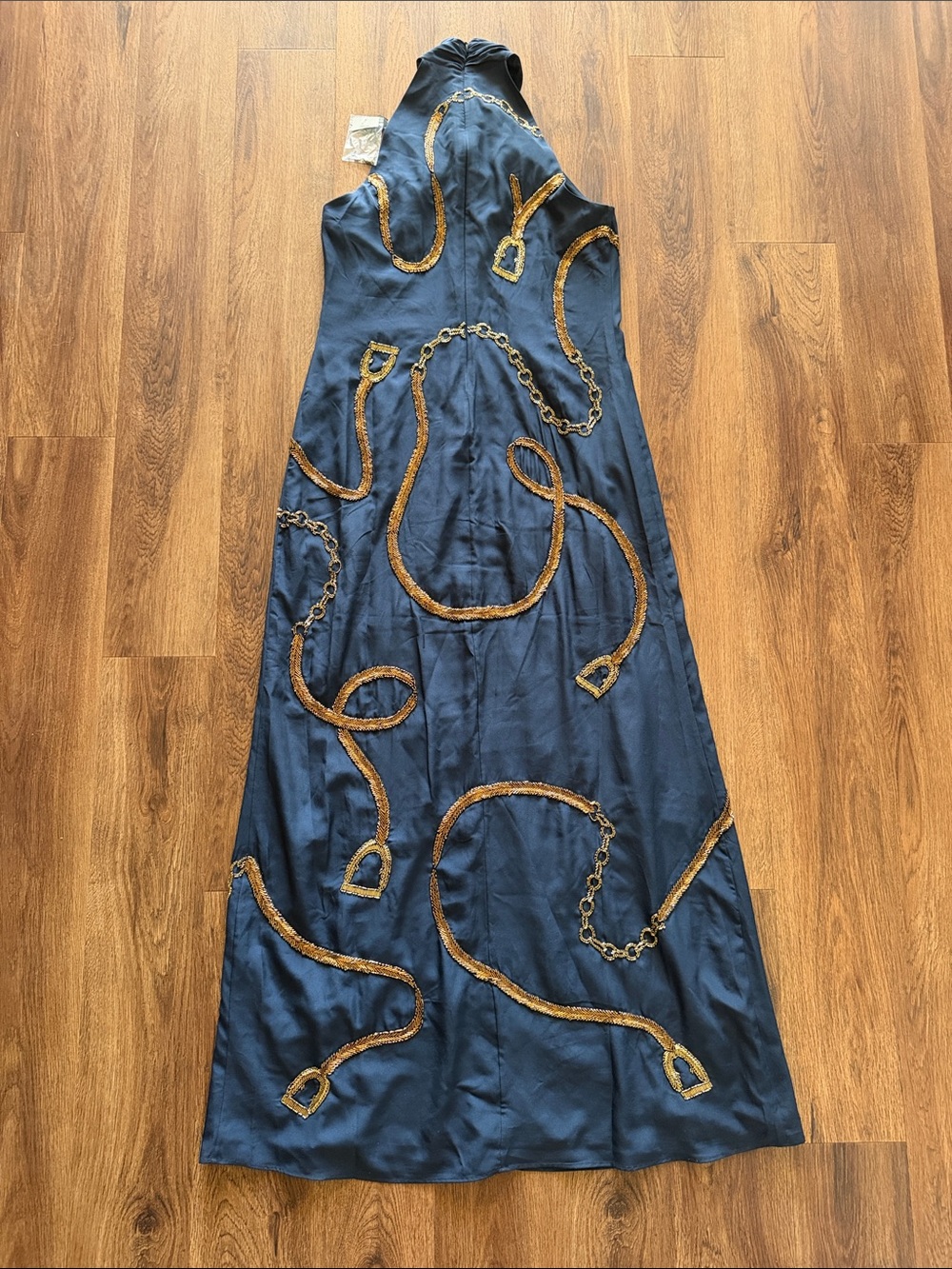 Ralph Lauren Belting Motif Sequined Crepe Halter Gown - Picture 7 of 8